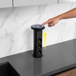 Automatische ausfahrbare elektrische Steckdose ASTRA SCHUKO 3x230V + 2xUSB A-C / Schwarz