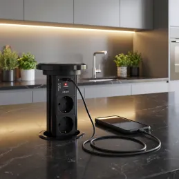 Automatische ausfahrbare elektrische Steckdose ASTRA SCHUKO 3x230V + 2xUSB A-C / Schwarz