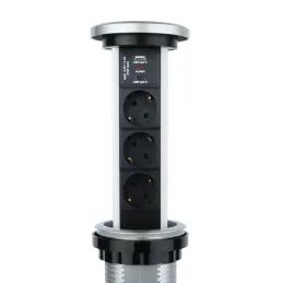 Automatische ausfahrbare elektrische Steckdose ASTRA SCHUKO 3x230V + 2xUSB A-C / Aluminium