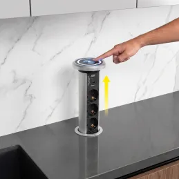 Automatische ausfahrbare elektrische Steckdose ASTRA SCHUKO 3x230V + 2xUSB A-C / Aluminium