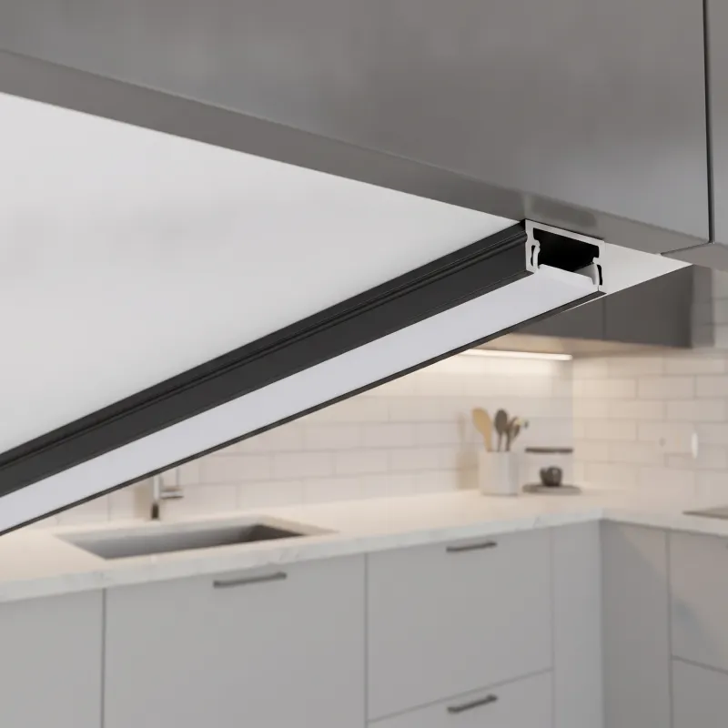 Aluminiumleiste ZARIA für LED-Beleuchtung mit milchiger Abdeckung / Schwarz matt