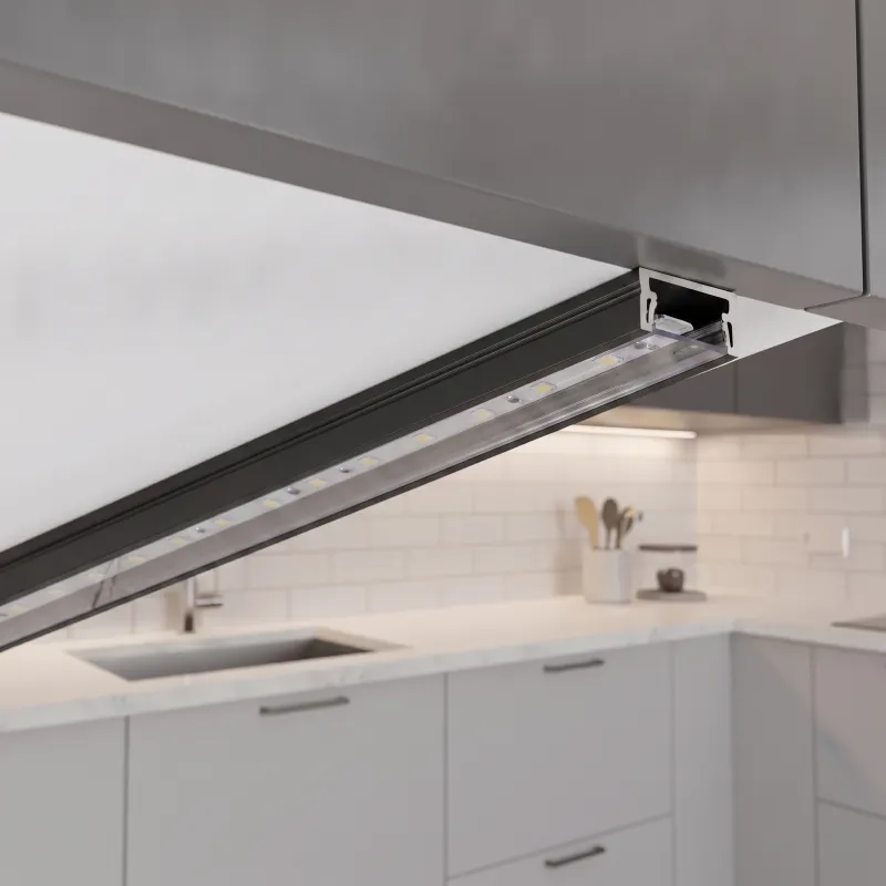 Aluminiumleiste ZARIA für LED-Beleuchtung mit transparenter Abdeckung / Schwarz matt