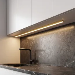 Set 1m Profil ZARIA für LED-Beleuchtung mit milchiger Abdeckung, Endkappen und Befestigung / Gold