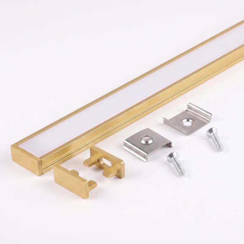 Set 1m Profil ZARIA für LED-Beleuchtung mit milchiger Abdeckung, Endkappen und Befestigung / Gold