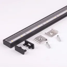 Set 1m Profil ZARIA für LED-Beleuchtung mit transparenter Abdeckung, Endkappen und Befestigung / Schwarz matt