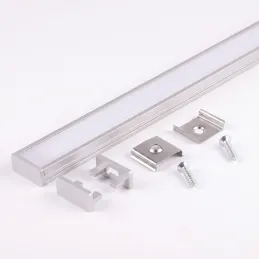 Set 1m Profil ZARIA für LED-Beleuchtung mit milchiger Abdeckung, Endkappen und Befestigung / Aluminium