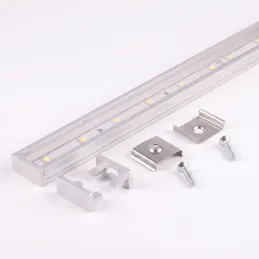 Satz 1m Profil ZARIA für LED-Beleuchtung mit transparenter Abdeckung, Endkappen und Befestigung / Aluminium