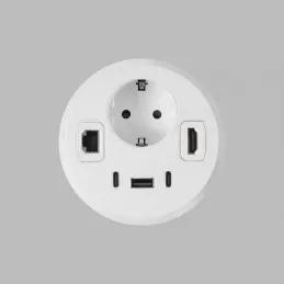 Büro-Tischsteckdose OFFICE SMART 80 SCHUKO 1x230V + USB A-C + HDMI + Rj45 / Weiß