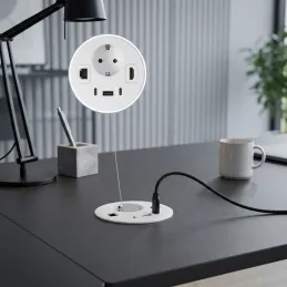 Büro-Tischsteckdose OFFICE SMART 80 SCHUKO 1x230V + USB A-C + HDMI + Rj45 / Weiß