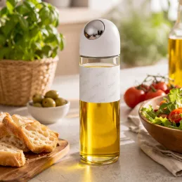 Glasflasche für Olivenöl oder Essig mit automatischem Öffnungsmechanismus 510 ml / Weiß