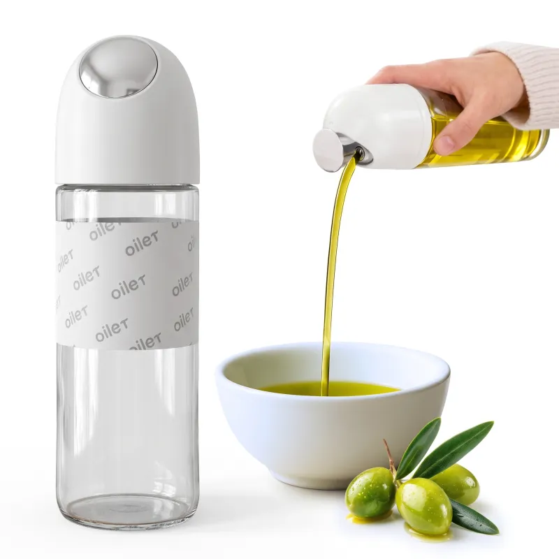 Glasflasche für Olivenöl oder Essig mit automatischem Öffnungsmechanismus 510 ml / Weiß