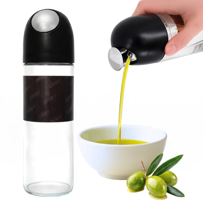 Glasflasche für Olivenöl oder Essig mit automatischem Öffnungsmechanismus 510 ml / Schwarz