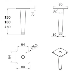 Möbelbein GLOBAL / Chrom glänzend
