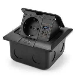Bodensteckdose FLOOR LUX SCHUKO 1x230V + USB A-C / Schwarz