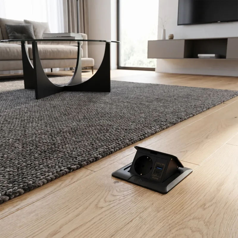 Bodensteckdose FLOOR LUX SCHUKO 1x230V + USB A-C / Schwarz