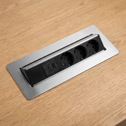 Ausklappbare Steckdose AMBIENTE SCHUKO 3x230V + USB A-C / Edelstahl