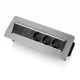 Ausklappbare Steckdose AMBIENTE SCHUKO 3x230V + USB A-C / Edelstahl