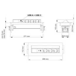 Ausklappbare Steckdose AMBIENTE SCHUKO 3x230V + USB A-C / Edelstahl