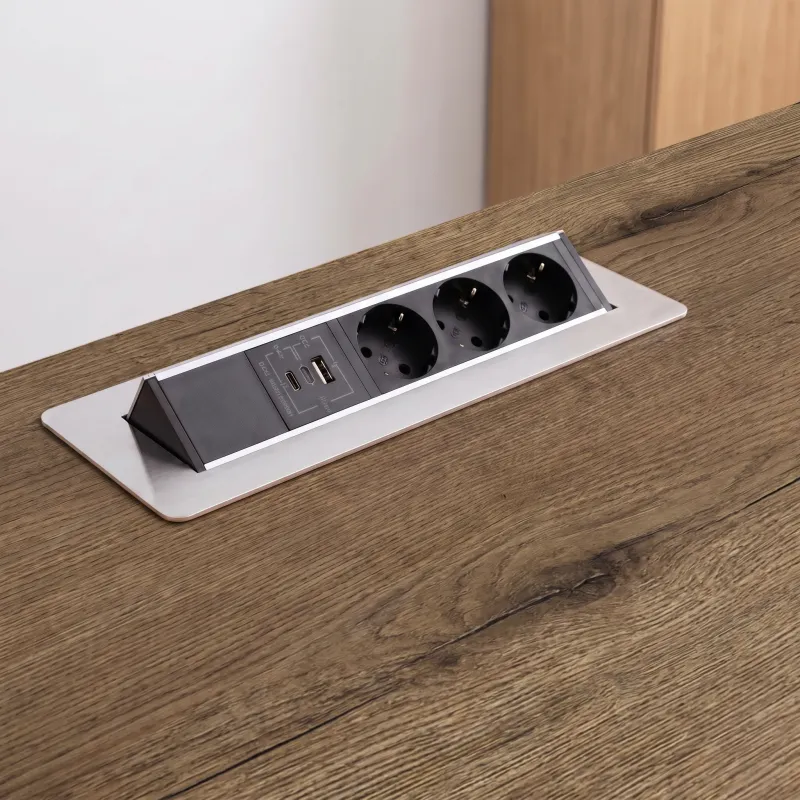 Ausklappbare Steckdose AMBIENTE SCHUKO 3x230V + USB A-C / Edelstahl