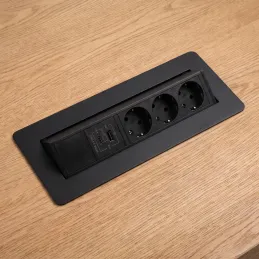 Ausklappbare Steckdose AMBIENTE SCHUKO 3x230V + USB A-C / Schwarz matt