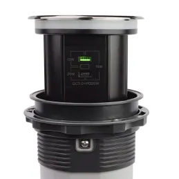 Automatische ausfahrbare Steckdose AMBIENTE SCHUKO 3x230V + USB A-C mit Licht und Ladefunktion / Schwarzes Glas
