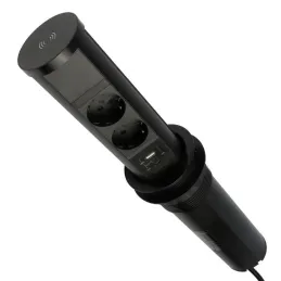 Ausziehbare Steckdose AVION SCHUKO 2x230V + USB A-C und induktives Laden / Schwarz matt