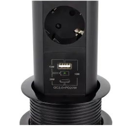 Ausziehbare Steckdose AVION SCHUKO 2x230V + USB A-C und induktives Laden / Schwarz matt