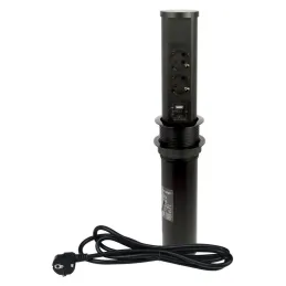 Ausziehbare Steckdose AVION SCHUKO 2x230V + USB A-C und induktives Laden / Schwarz matt