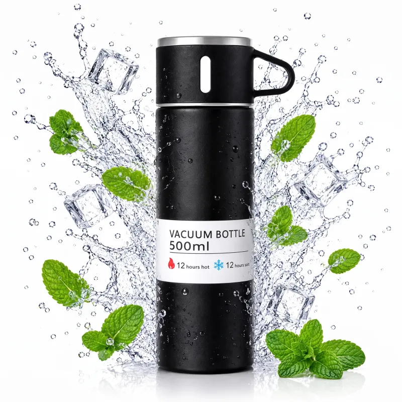 Edelstahl-Thermosflasche mit Becher THERMIO 500ml / Schwarz