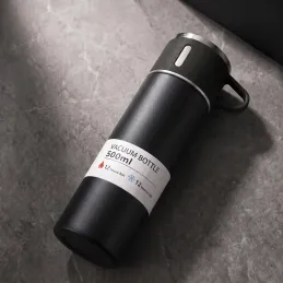 Edelstahl-Thermosflasche mit Becher THERMIO 500ml / Schwarz