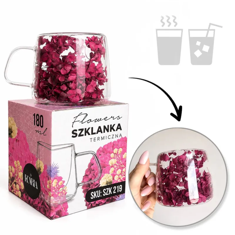Thermo-Tasse für Getränke mit Blumen FLOWER GLASS 180 ml / Rot