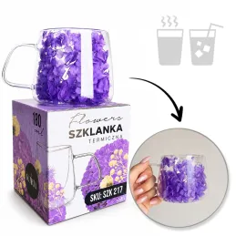 Thermobecher für Getränke mit Blumen FLOWER GLASS 180 ml / Lila