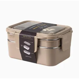 Edelstahl-Brotdose mit Besteck MY BOX / Beige