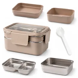 Edelstahl-Brotdose mit Besteck MY BOX / Beige