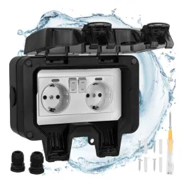 Externe elektrische Steckdose GARDENIA SCHUKO 2x230V / Schwarz matt