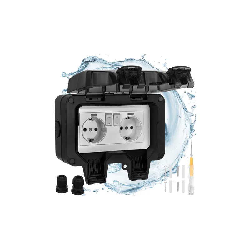 Externe elektrische Steckdose GARDENIA SCHUKO 2x230V / Schwarz matt