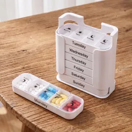 Exklusiver Organizer und Tablettenspender mit Tablettenschneider MEDIS / Weiß