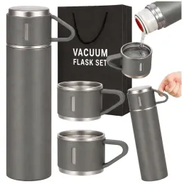 Design-Thermosflasche mit 3 Bechern 400 ml / Grau
