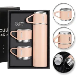 Design-Thermosflasche mit 3 Bechern 400 ml / Rosa