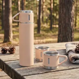 Design-Thermosflasche mit 3 Bechern 400 ml / Rosa