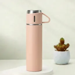 Design-Thermosflasche mit 3 Bechern 400 ml / Rosa