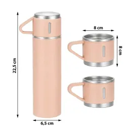 Design-Thermosflasche mit 3 Bechern 400 ml / Rosa