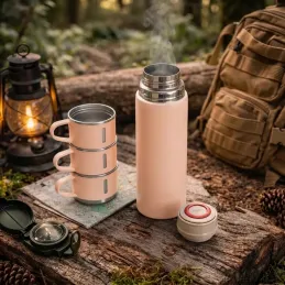 Design-Thermosflasche mit 3 Bechern 400 ml / Rosa