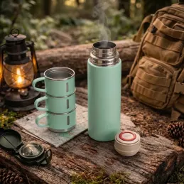 Design-Thermoskanne mit 3 Bechern 400 ml / Grün