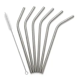 Set aus 6 Edelstahl-Trinkhalmen / Edelstahl