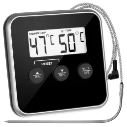 LCD-Lebensmittelthermometer mit Sonde und Magnet / Schwarz