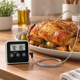LCD-Lebensmittelthermometer mit Sonde und Magnet / Schwarz