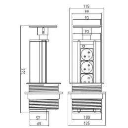 Ausfahrbare elektrische Steckdose BIGG 100 FRENCH 3x230V / Aluminium