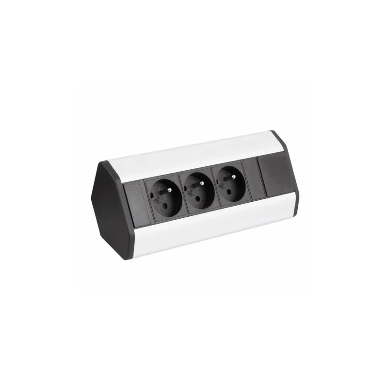 Innen-Steckdosenleiste CORNER FRENCH 3x 230V / Schwarz - Aluminium